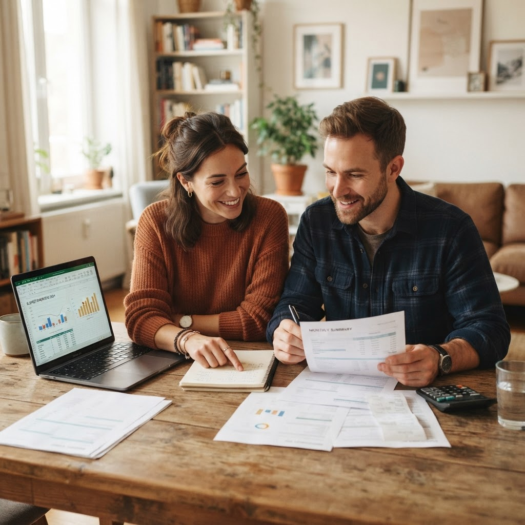 A couple reviewing their finances together